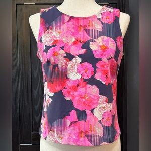 CYNTHIA ROWLEY Pink Floral Print Bateau Neckline
Sleeveless Blouse